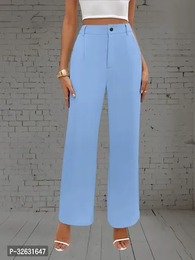 Stylish Blue Cotton Women Trousers with Mid-Rise Waist and Straight Leg-thumb3