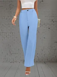 Stylish Blue Cotton Women Trousers with Mid-Rise Waist and Straight Leg-thumb1