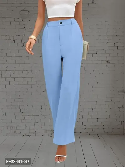 Stylish Blue Cotton Women Trousers with Mid-Rise Waist and Straight Leg-thumb2