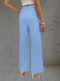 Stylish Blue Cotton Women Trousers with Mid-Rise Waist and Straight Leg-thumb3