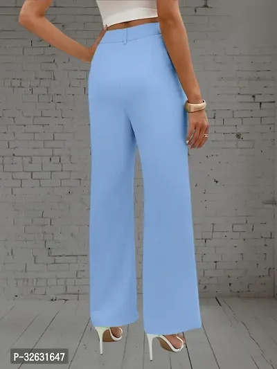 Stylish Blue Cotton Women Trousers with Mid-Rise Waist and Straight Leg-thumb4