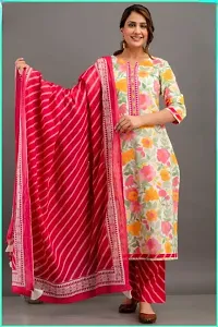 Stylish Cotton Multicoloured Kurta, Bottom and Dupatta Set For Women-thumb3