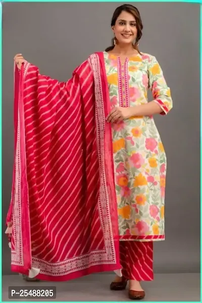 Stylish Cotton Multicoloured Kurta, Bottom and Dupatta Set For Women-thumb4