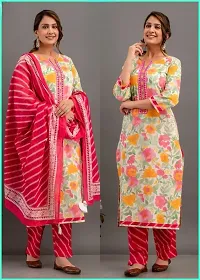 Stylish Cotton Multicoloured Kurta, Bottom and Dupatta Set For Women-thumb1