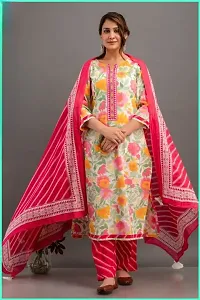 Stylish Cotton Multicoloured Kurta, Bottom and Dupatta Set For Women-thumb2