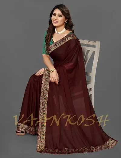 Lycra Lace Work Sarees with Blouse Piece