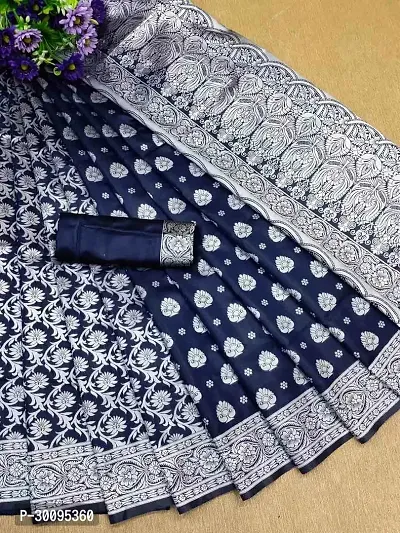 Stylish Navy Blue Art Silk Saree With Blouse Piece For Women