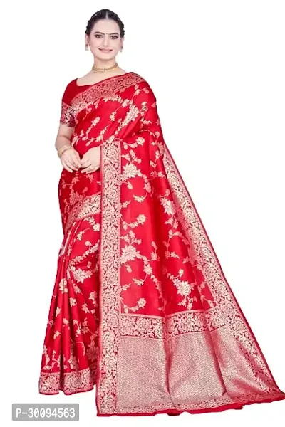 Stylish Red Art Silk Saree With Blouse Piece For Women