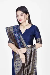 Stylish Navy Blue Art Silk Saree With Blouse Piece For Women-thumb2