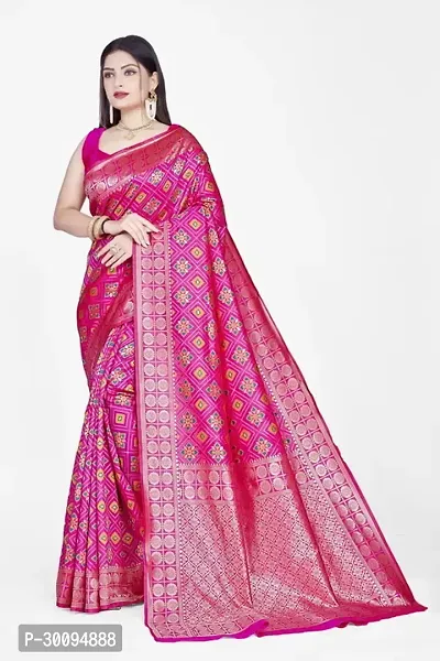 Stylish Pink Art Silk Saree With Blouse Piece For Women