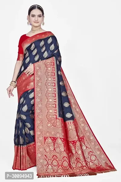 Stylish Navy Blue Art Silk Saree With Blouse Piece For Women