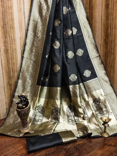 Stylish Silk Blend Zari Saree With Blouse Piece For Women