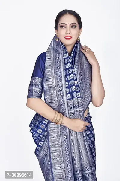 Stylish Navy Blue Art Silk Saree With Blouse Piece For Women-thumb3