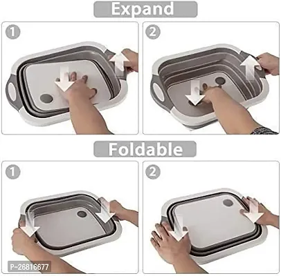 4 in 1 Multifunctional Silicone Based Kitchen Foldable Cutting, Chopping Board, Collapsible Dish Tub, Vegetable, Fruit Washing | Draining Basket with Plug | Folding Washbasin | Tray to Serve-thumb4