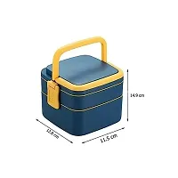 Double-Layer Bento Square Lunch Box with 2 Compartment Tiffin with Handle  Push Lock, Multicolor-thumb3