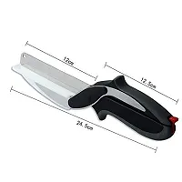 2-in-1 18/10 Steel Smart Clever Cutter Kitchen Knife Food Chopper and in Built Mini Chopping Board with Locking Hinge; with Spring Action; Stainless Steel Blade (Black)-thumb1