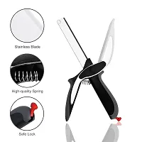 2-in-1 18/10 Steel Smart Clever Cutter Kitchen Knife Food Chopper and in Built Mini Chopping Board with Locking Hinge; with Spring Action; Stainless Steel Blade (Black)-thumb2