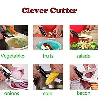 2-in-1 18/10 Steel Smart Clever Cutter Kitchen Knife Food Chopper and in Built Mini Chopping Board with Locking Hinge; with Spring Action; Stainless Steel Blade (Black)-thumb4