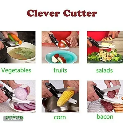 2-in-1 18/10 Steel Smart Clever Cutter Kitchen Knife Food Chopper and in Built Mini Chopping Board with Locking Hinge; with Spring Action; Stainless Steel Blade (Black)-thumb5