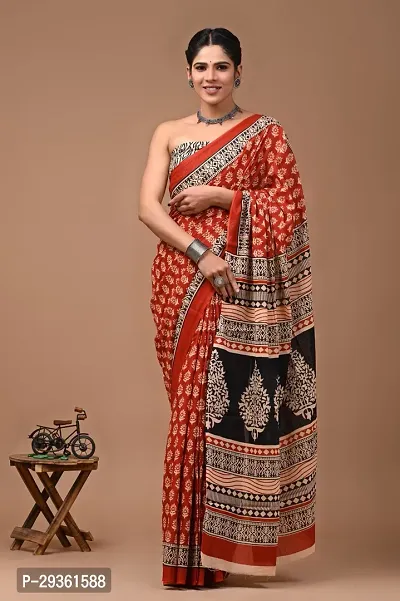 Stylish Cotton Silk Orange Separate Blouse Piece Saree with Blouse piece