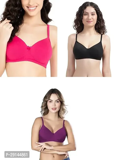 Stylish Multicoloured Cotton Solid Bras For Women Pack Of 3