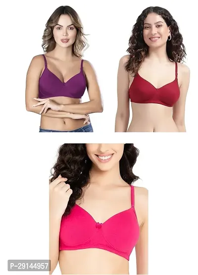 Stylish Multicoloured Cotton Solid Bras For Women Pack Of 3-thumb0