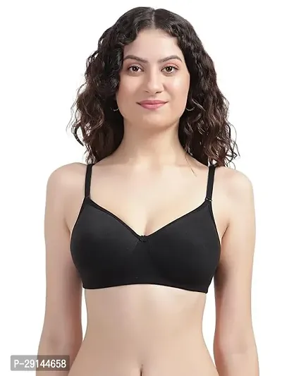 Stylish Black Cotton Solid Bras For Women