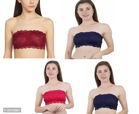 Stylish Multicoloured Nylon Solid Bras For Women Pack Of 4