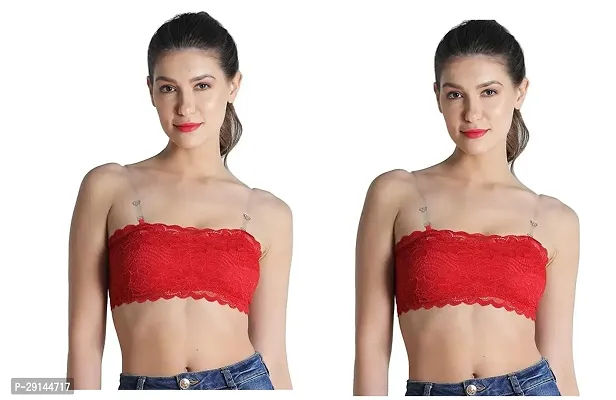 Stylish Red Nylon Solid Bras For Women Pack Of 2