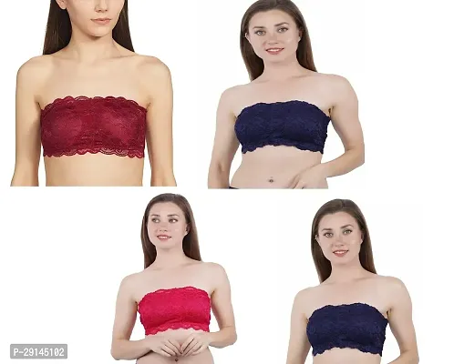 Stylish Multicoloured Nylon Solid Bras For Women Pack Of 4