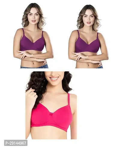 Stylish Multicoloured Cotton Solid Bras For Women Pack Of 3-thumb0