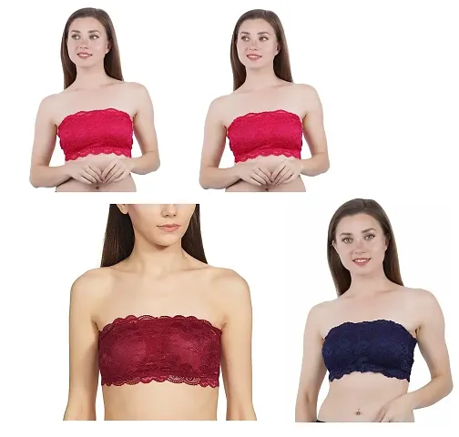 Stylish Nylon Solid Bras For Women Pack Of 4