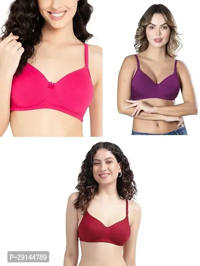 Stylish Multicoloured Cotton Solid Bras For Women Pack Of 3