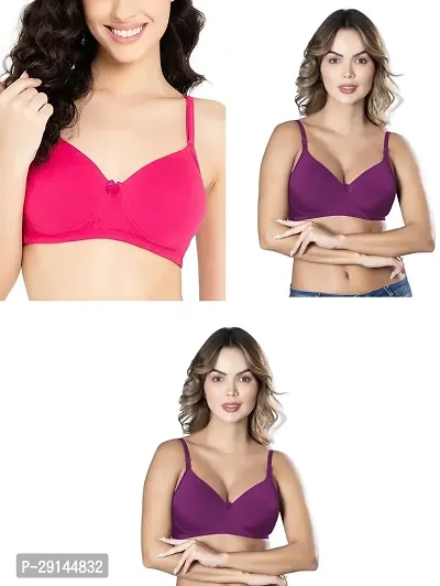 Stylish Multicoloured Cotton Solid Bras For Women Pack Of 3