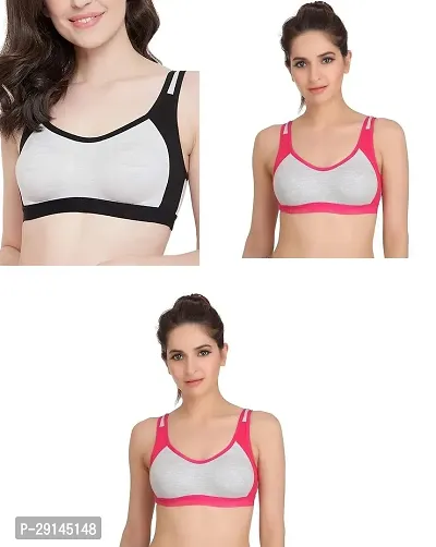 Stylish Multicoloured Cotton Colourblocked Bras For Women Pack Of 3-thumb0