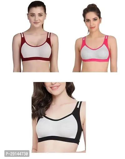 Stylish Multicoloured Cotton Colourblocked Bras For Women Pack Of 3