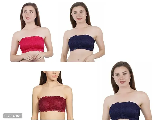 Stylish Multicoloured Nylon Solid Bras For Women Pack Of 4