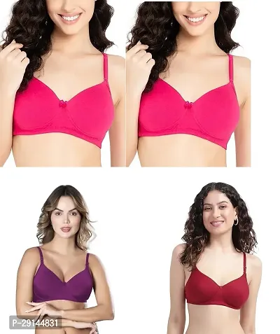 Stylish Multicoloured Cotton Solid Bras For Women Pack Of 4