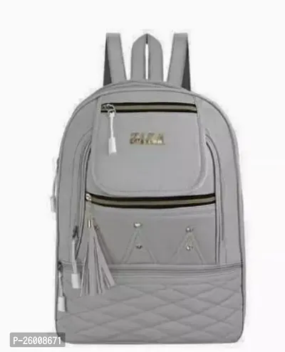 Stylish Grey PU Backpacks For Women And Girls-thumb0