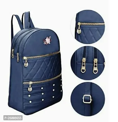 Stylish Navy Blue PU Backpacks For Women And Girls
