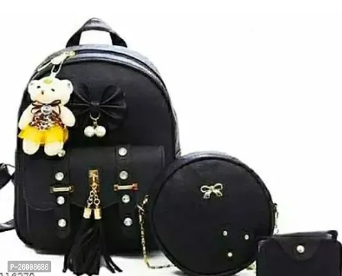 Stylish Black PU Bags For Women And Girls- 3 Pieces-thumb0