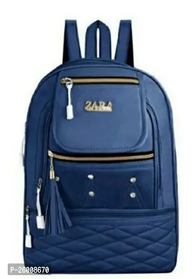 Stylish Navy Blue PU Backpacks For Women And Girls-thumb0
