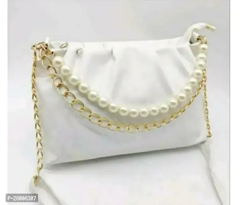 Stylish White PU Solid Sling Bags For Women-thumb0