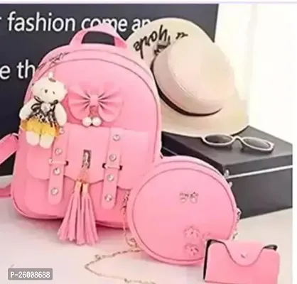 Stylish Pink PU Bags For Women And Girls- 3 Pieces-thumb0