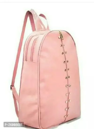 Stylish Peach PU Backpacks For Women And Girls-thumb0