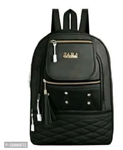 Stylish Black PU Backpacks For Women And Girls-thumb0