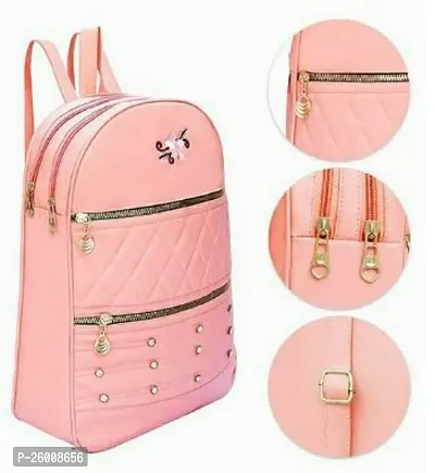 Stylish Peach PU Backpacks For Women And Girls