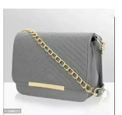 Stylish Grey PU Solid Sling Bags For Women-thumb0