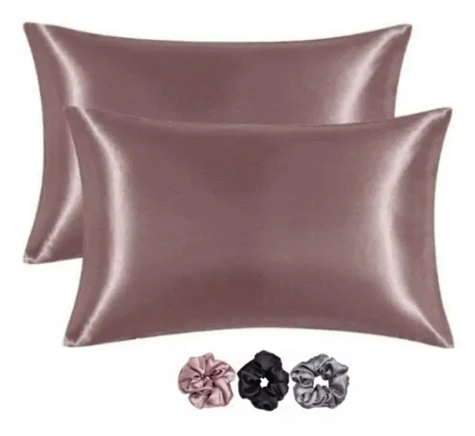 Satin Silk Pillow Covers for Hair and Skin-with Satin Scrunchies for Women Stylish|Satin Pillow coves for Hair and Skin Pack of 2|Silk scrunchies for Women 3-Piece|Silk Pillow Case(Rose Taupe)
