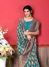 Stylish Silk Blend Teal Woven Design Saree With Blouse Piece For Women-thumb1